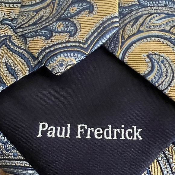 Paul Fredrick Blue and Gold Paisley Tie - Picture 4 of 5